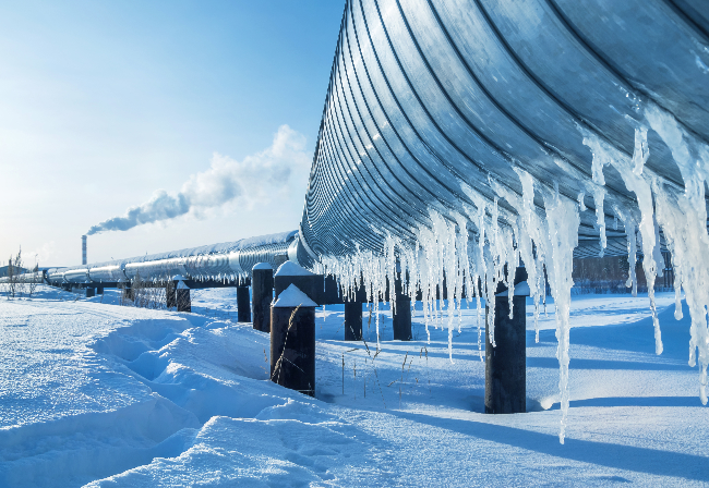 Gas pipeline with icicles
