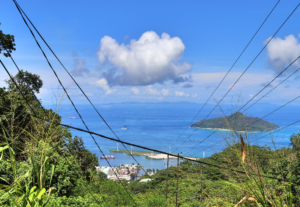 electricity lines over harbour with sea view