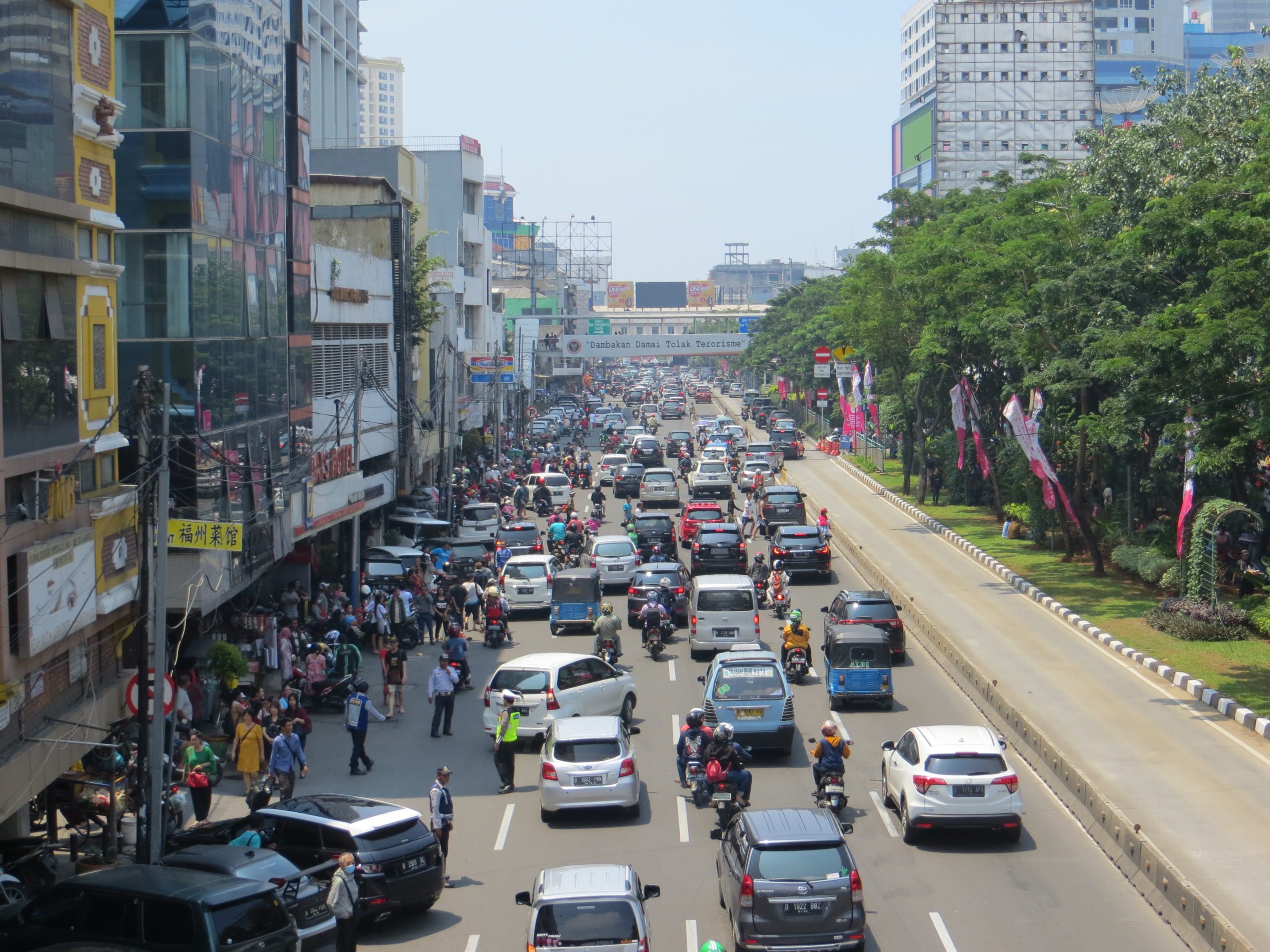 city of Jakarta with busy street and large traffic jam